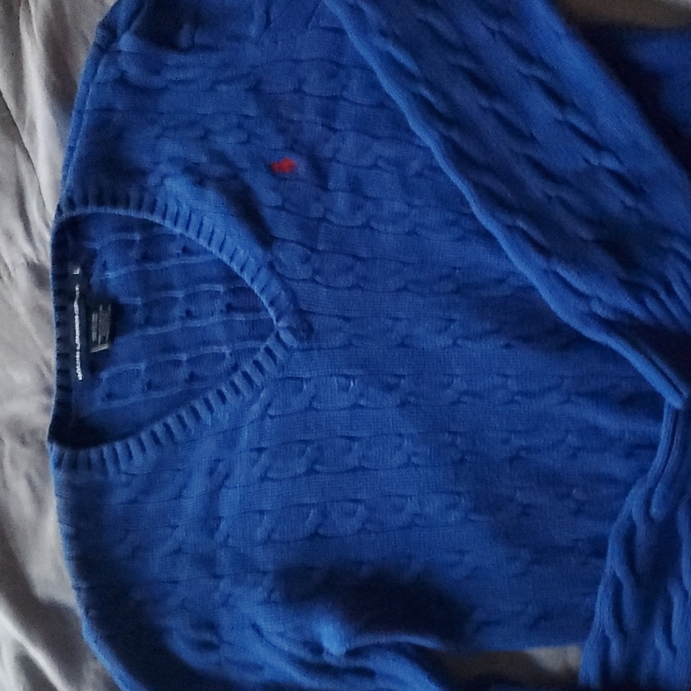 Blue polo cable knit sweater